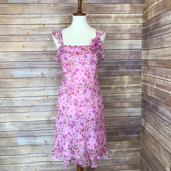London Times Dresses & Skirts - London Times 100% Silk Ruffle Floral Printed Dress